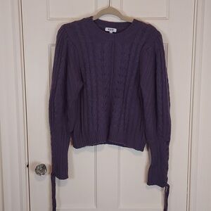 525 America Cable Knit Crop Tie Sleeve Sweater Purple